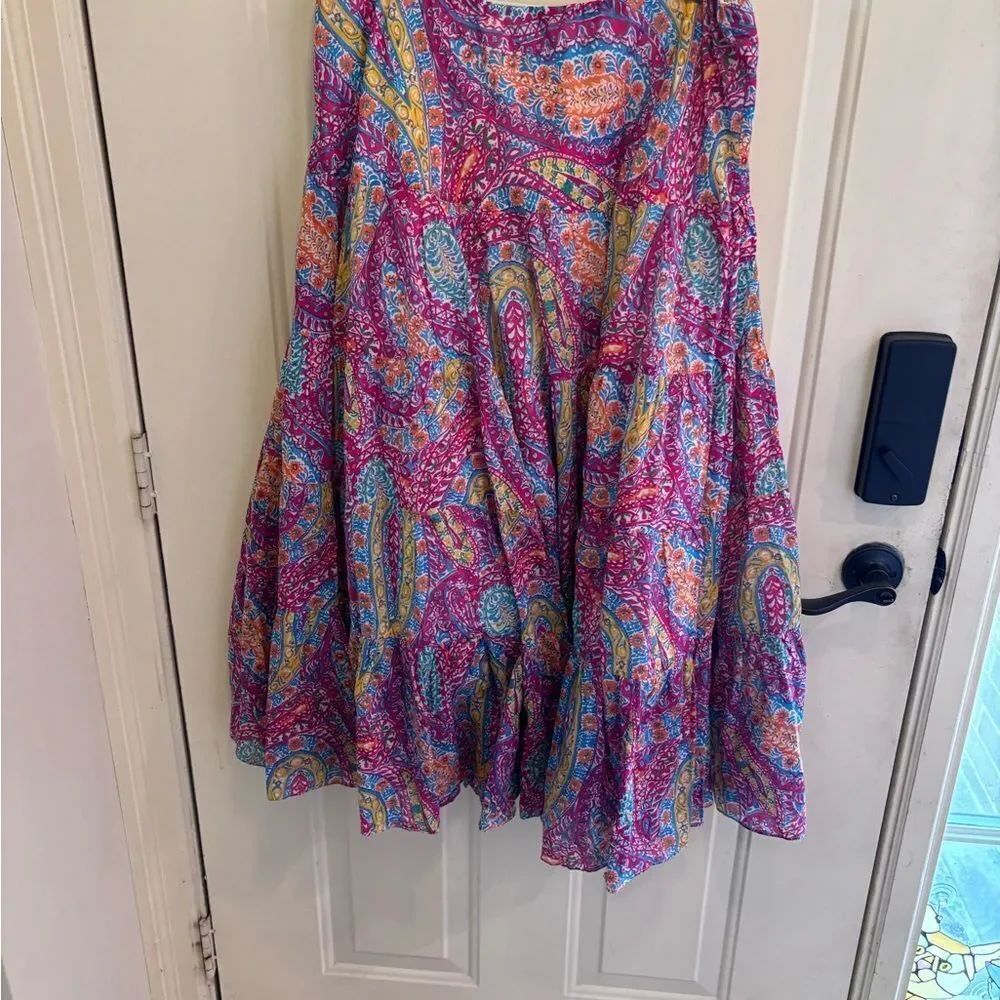 Ralph Lauren Magenta Paisley Tiered Maxi Skirt - Picture 3 of 5